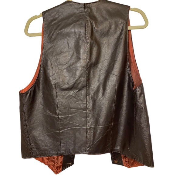VTG Leather Vest Brown button up pockets Leather Attic Sz S EU 40 lined Unisex - Picture 4 of 8